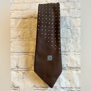 GIVENCHY GENTLEMEN PARIS VINTAGE BROWN/BLUE/TAN DIAMOND PRINT POLYESTER MENS TIE